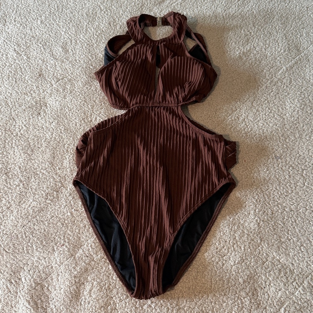 Cupshe Chocolate Ribbed Swimsuit